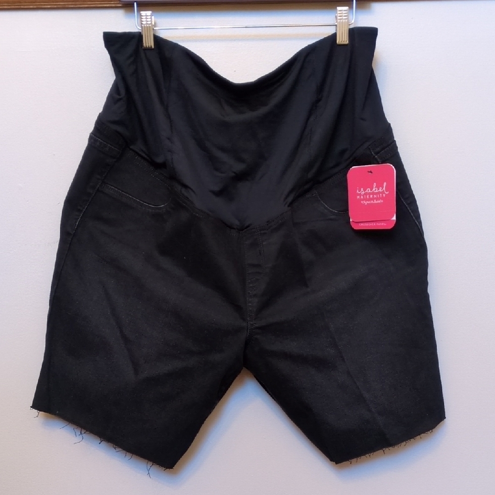 NEW Sz 18 Isabel Maternity Black Crossover Panel Jean Shorts Pull On Stretch 🖤